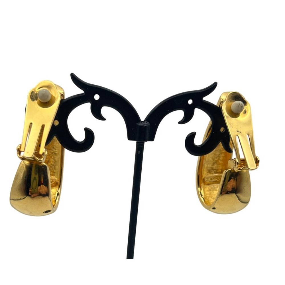 Radiance Gold-Tone Black Enamel Crystal Clip Earrings Bold Designer Style Runway - Picture 12 of 12